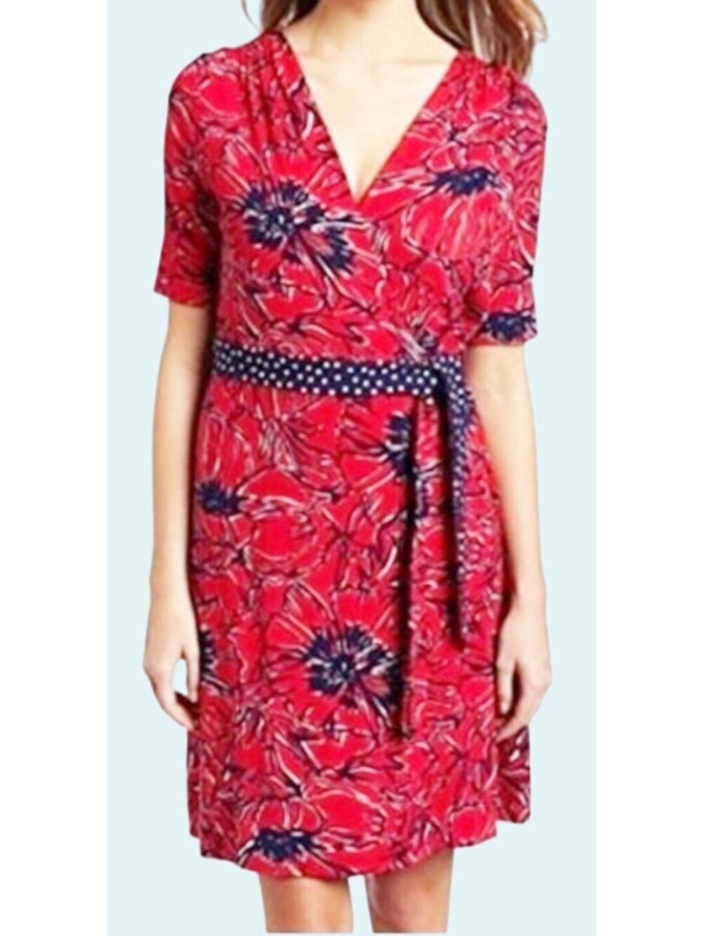LILLY PULITZER Adalie Short Sleeve Floral Wrap Dress Pinkish Red Navy Sz XS